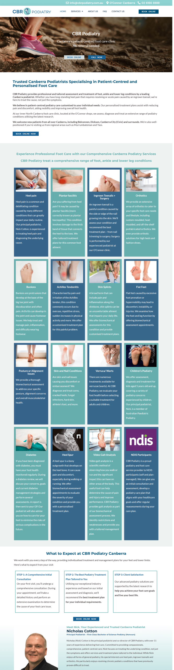 Example of SEO website copywriting for CBR Podiatry’s home page.