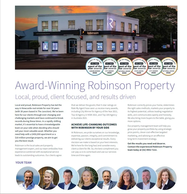 Example of real estate copywriting for Robinson Property’s agency bio.
