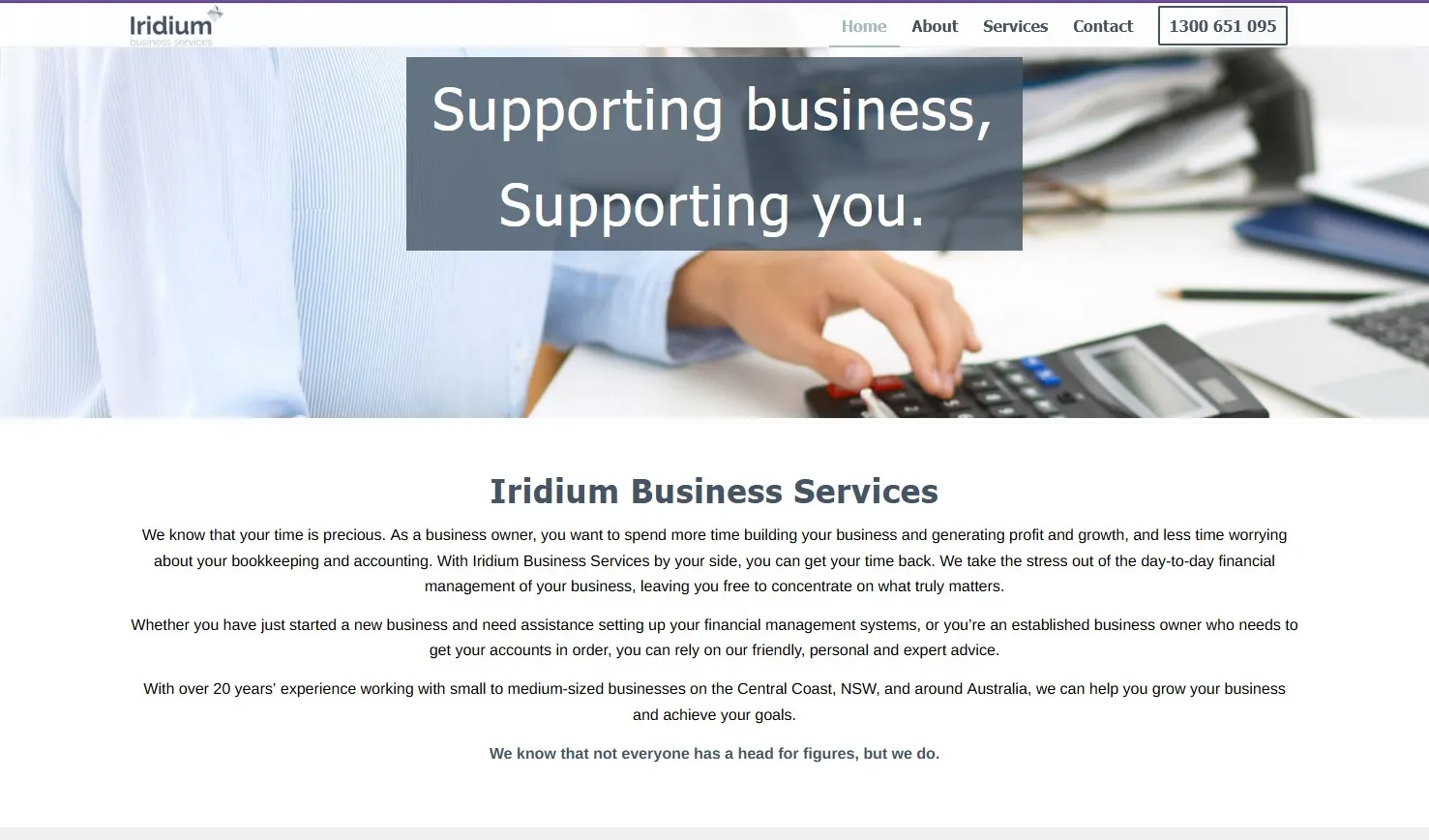 Example of website copywriting for Iridium Business Services.