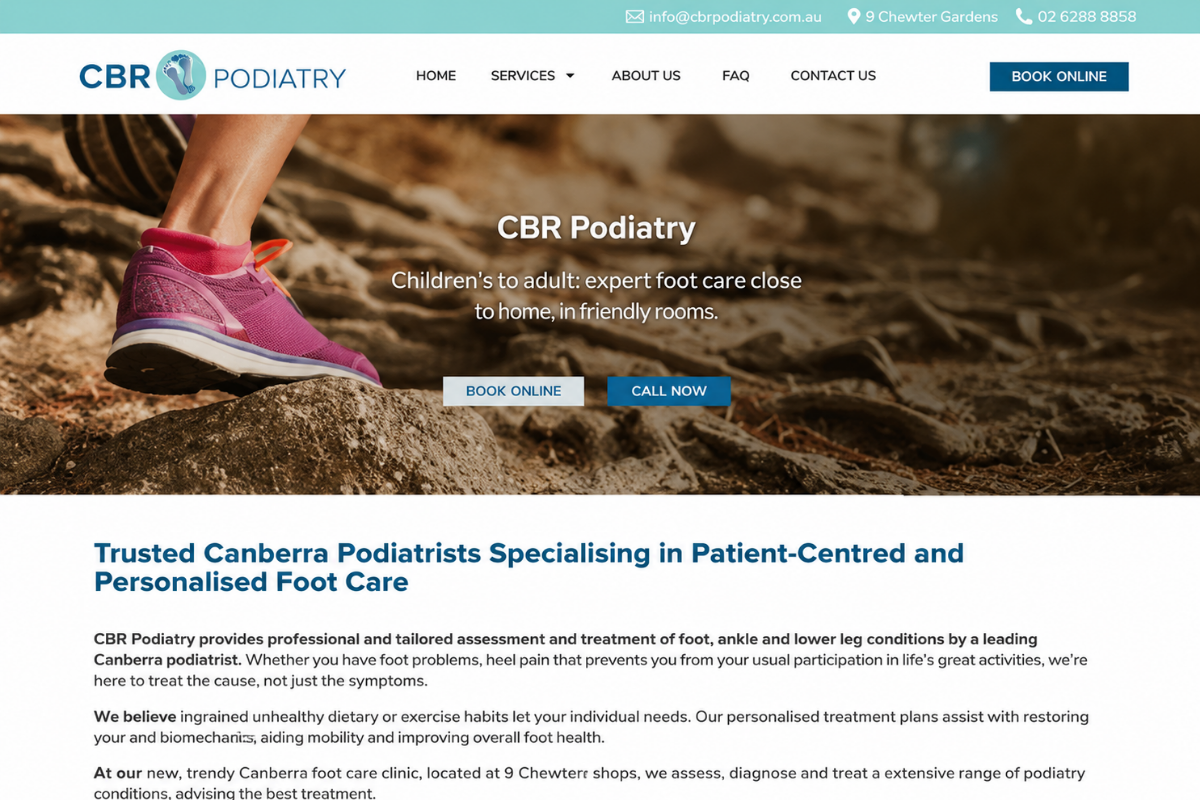 Example of Breezy Words’ SEO website copywriting services for CBR Podiatry’s home page