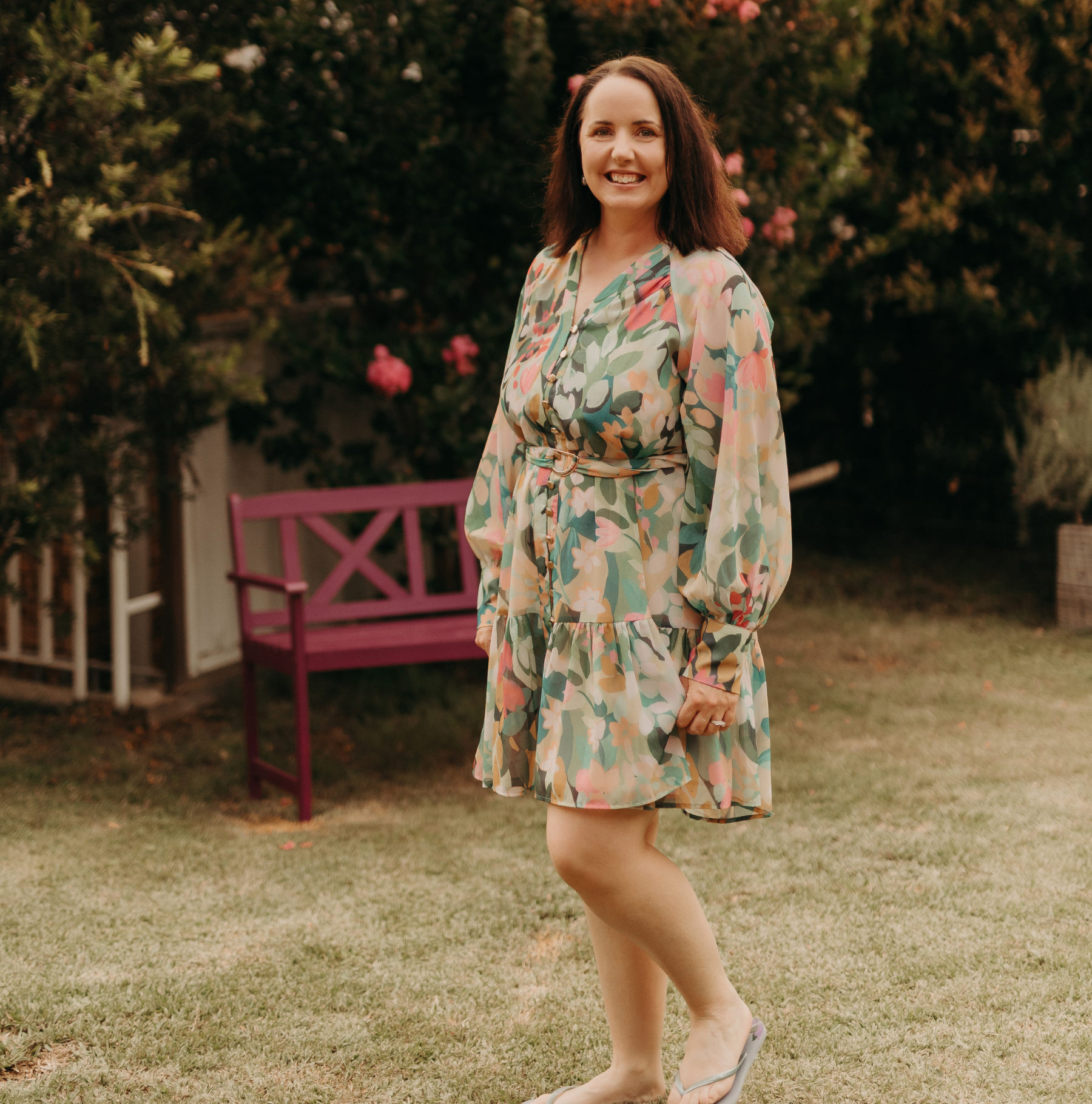 Freelance content writer Jane Havercroft stands in her garden