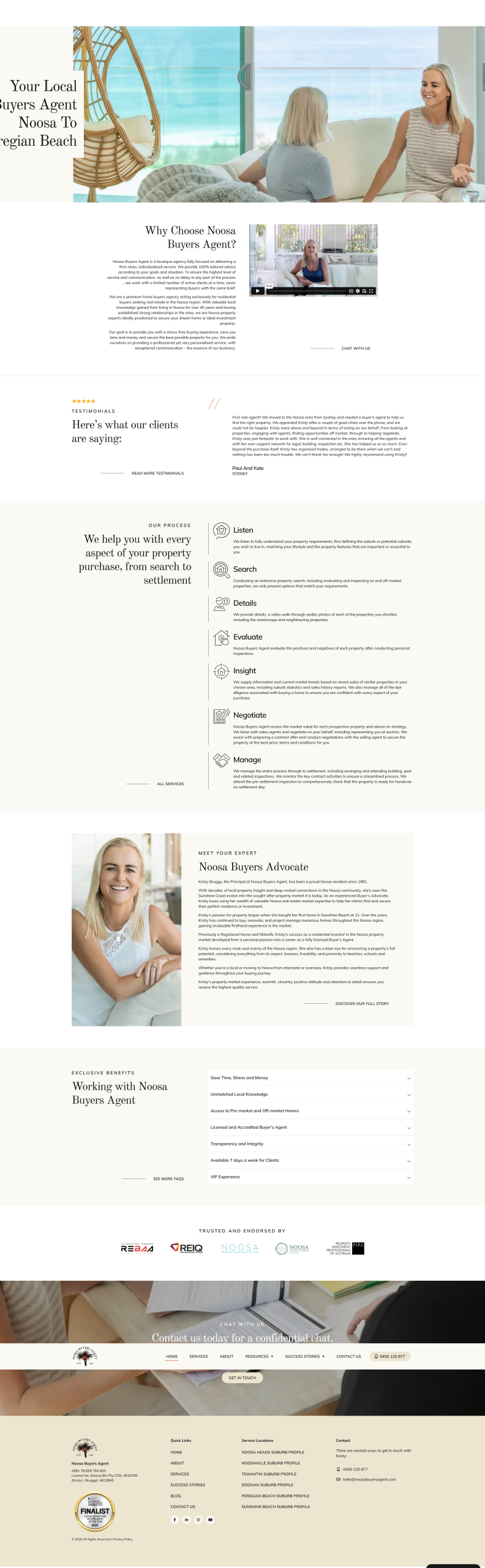 Example of SEO website copywriting for Noosa Buyers Agent’s home page